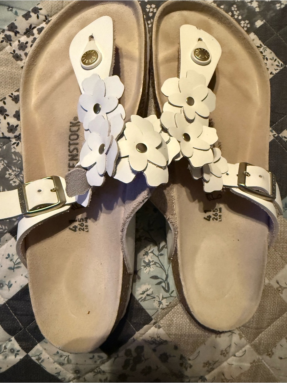 Birkenstock White Floral Thong Sandals for Women